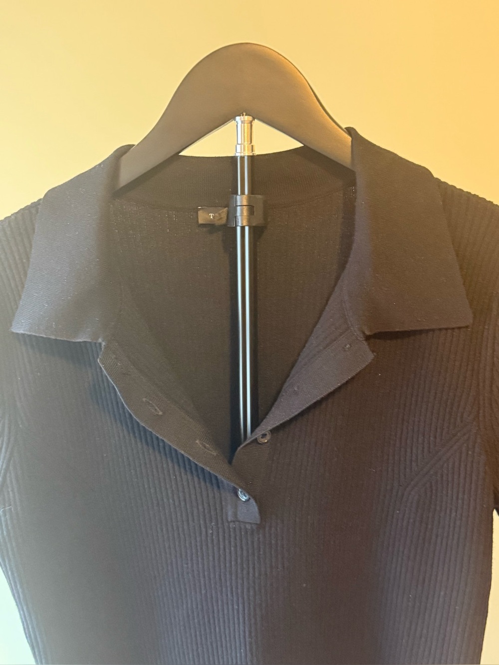 NWOT Talbots Classic Black Ribbed Polo Top SZ MED - Picture 2 of 12